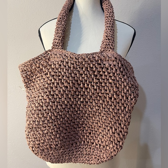 EXPRESSIONS NYC Paper Straw Tote Bag Woven Purse Pink New With Tags Handbag - Picture 3 of 11